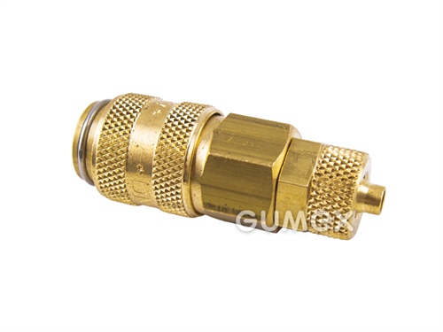 Rychlospojka MINI DN5, na hadici 4x6mm, se šroubením s převlečnou maticí, 35bar, těsnění perbunan, -20°C/+100°C, mosaz
